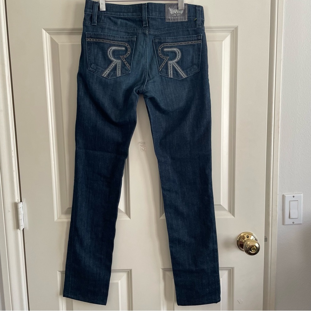 Y2K Rock & Republic women’s Dark Blue Jeans Embellished Pockets - Picture 3 of 14